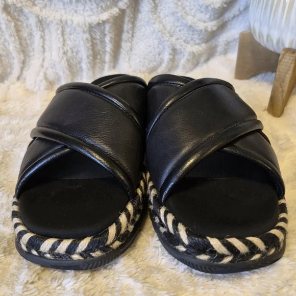 Tory Burch CrissCross Leather Espadrille Slide Sandals Black Size 8 EUC - Picture 6 of 15